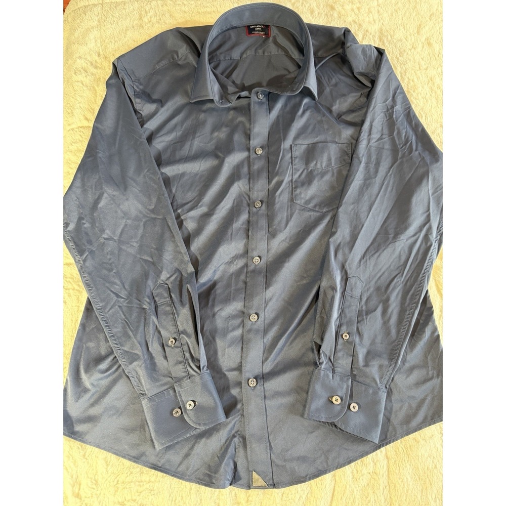 UNTUCKit‎ Men's L Navy Long Sleeve Button-Up Shirt Woven Nylon Elastane Casual